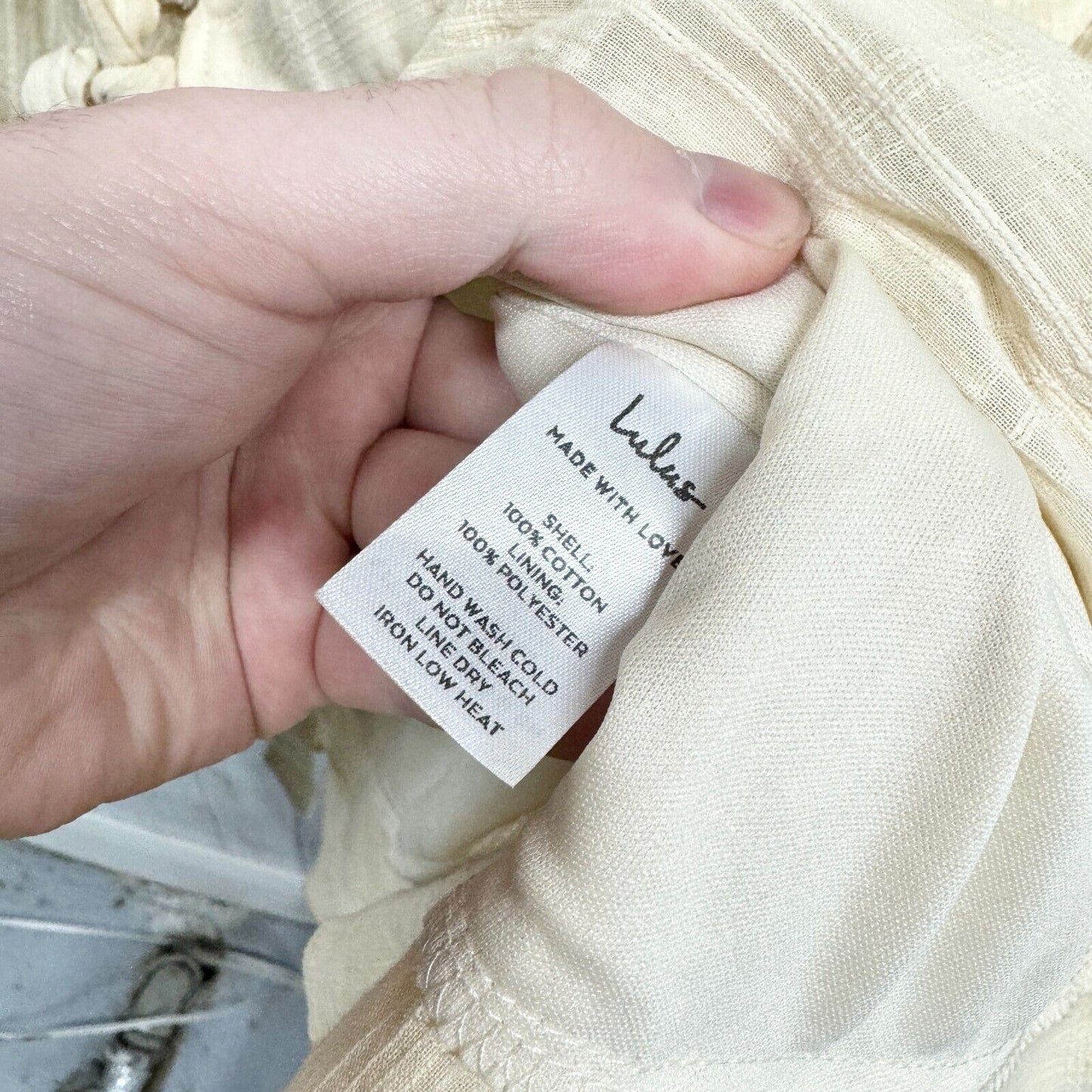 LULUS Dress Women Sz L Bloom Into Bliss Cream Ruffled Wrap Yellow Ivory Summer