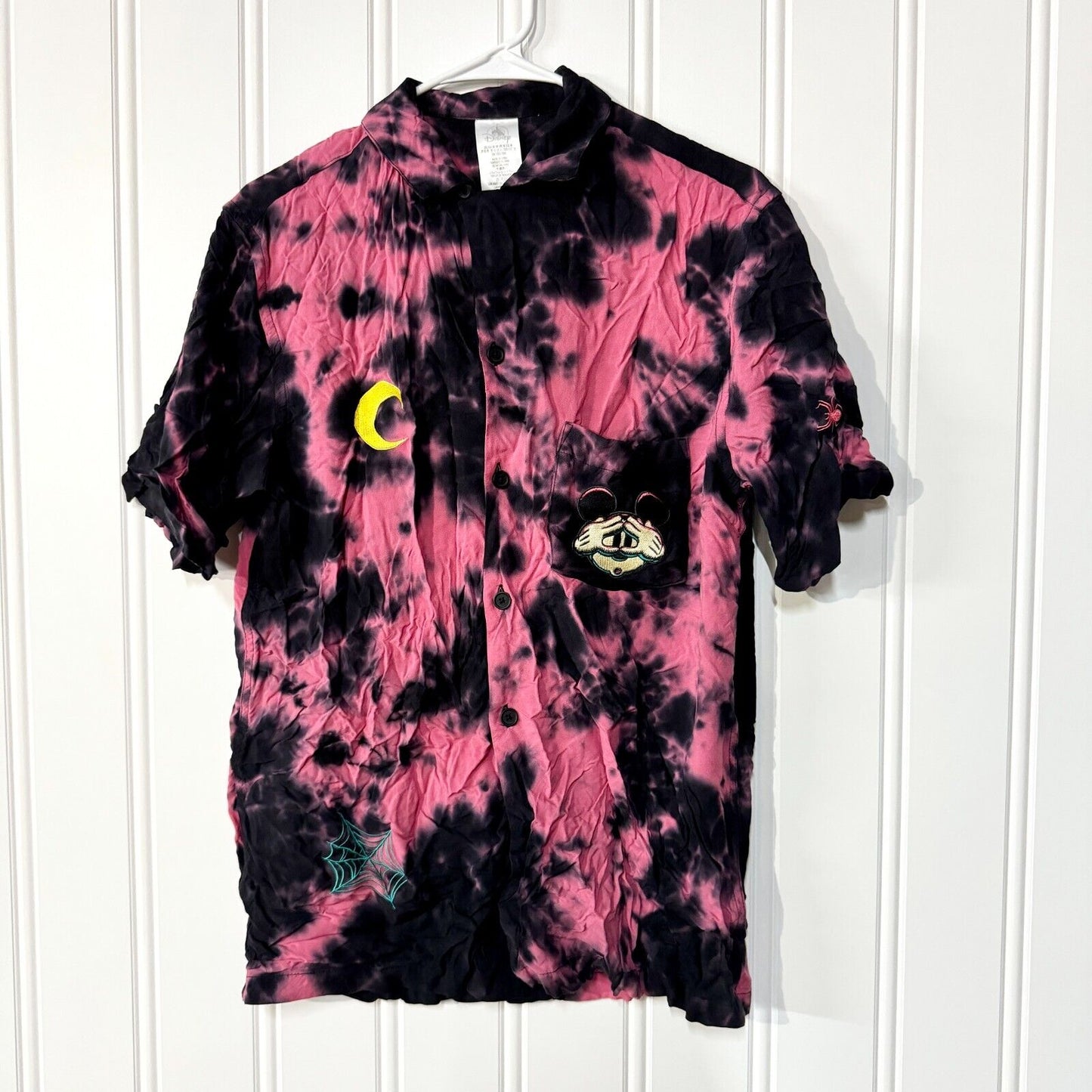 DISNEY PARK Button Down Mens Size Medium Tie Dye Woven Halloween Exclusive Party
