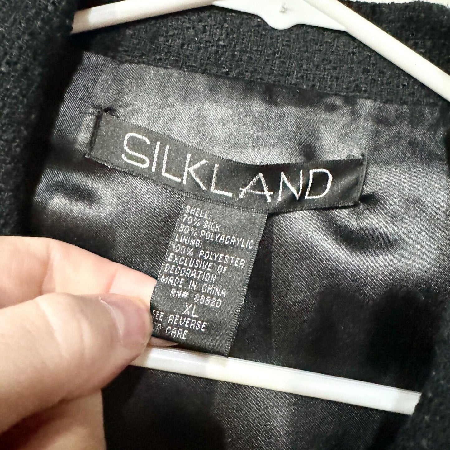 Vtg Silkland Blazer Knit Lined Speckled 70% Silk Navy Blue Button Size XL