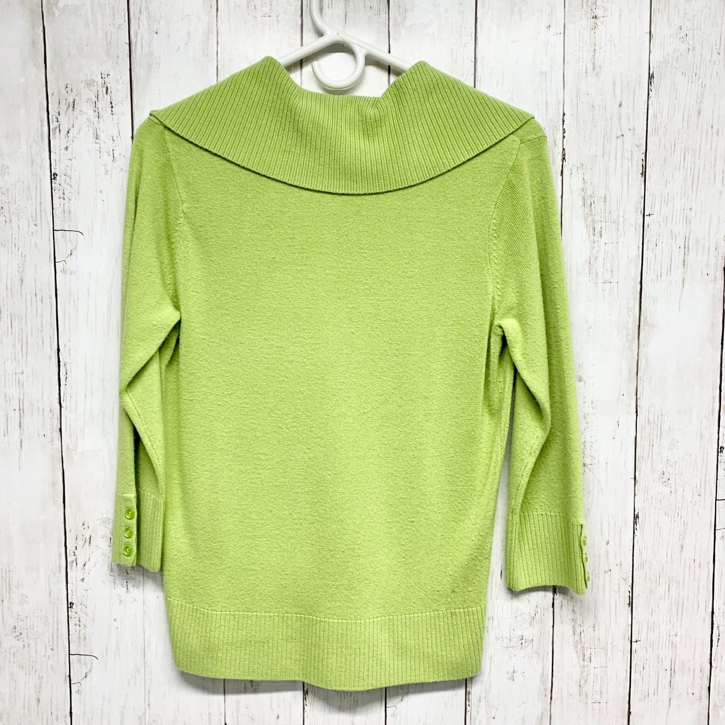 Vintage White Stag Sweater Women Sz Small Green Collared Button Front 3/4 Sleeve
