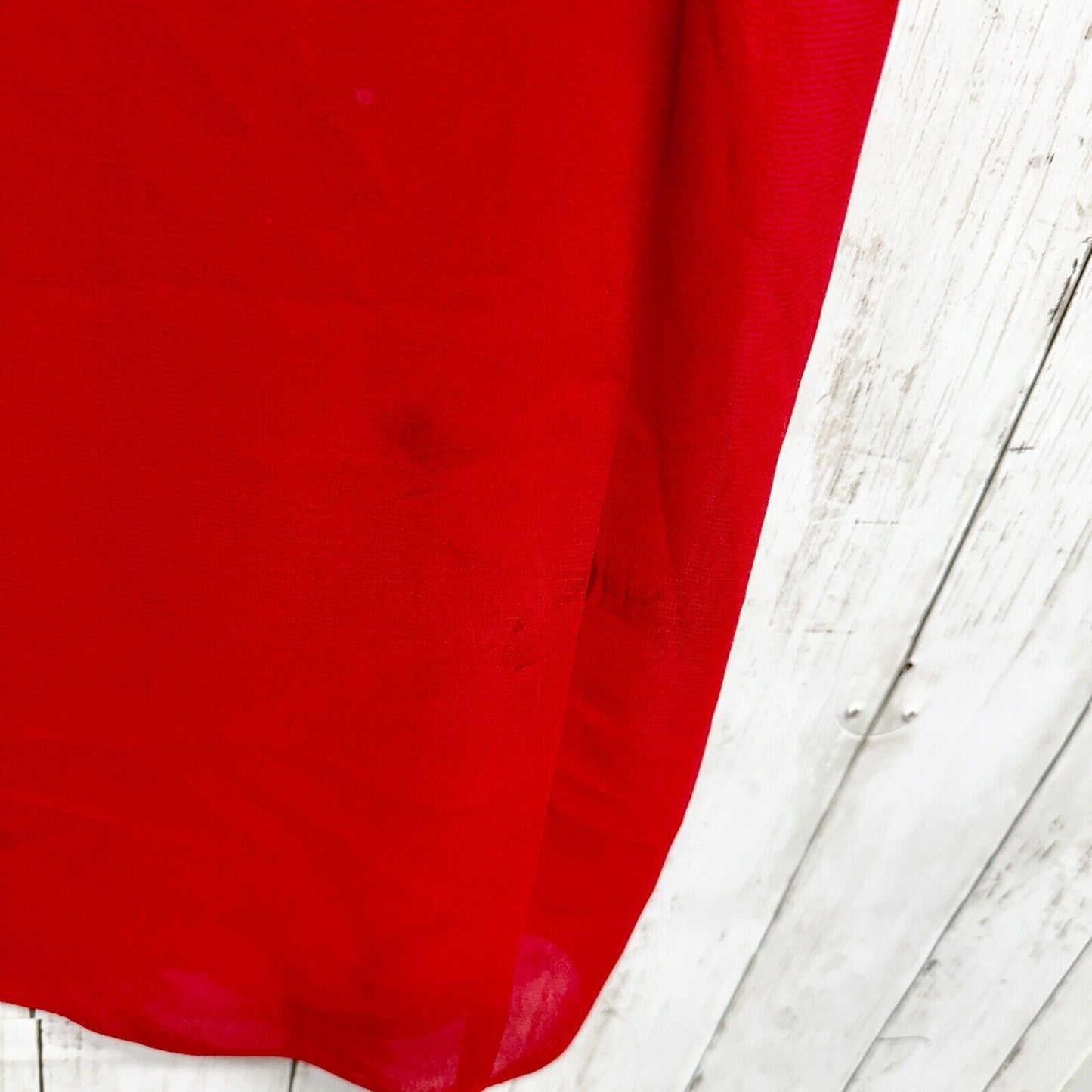 VTG STUDIO 1 Shirt Women Sz 8P Open Front Red Short Sleeve Sheer Collared Floral