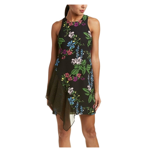 Sam Edelman Women's Black & Floral Sleeveless Mixed Media Side Drape Size 4