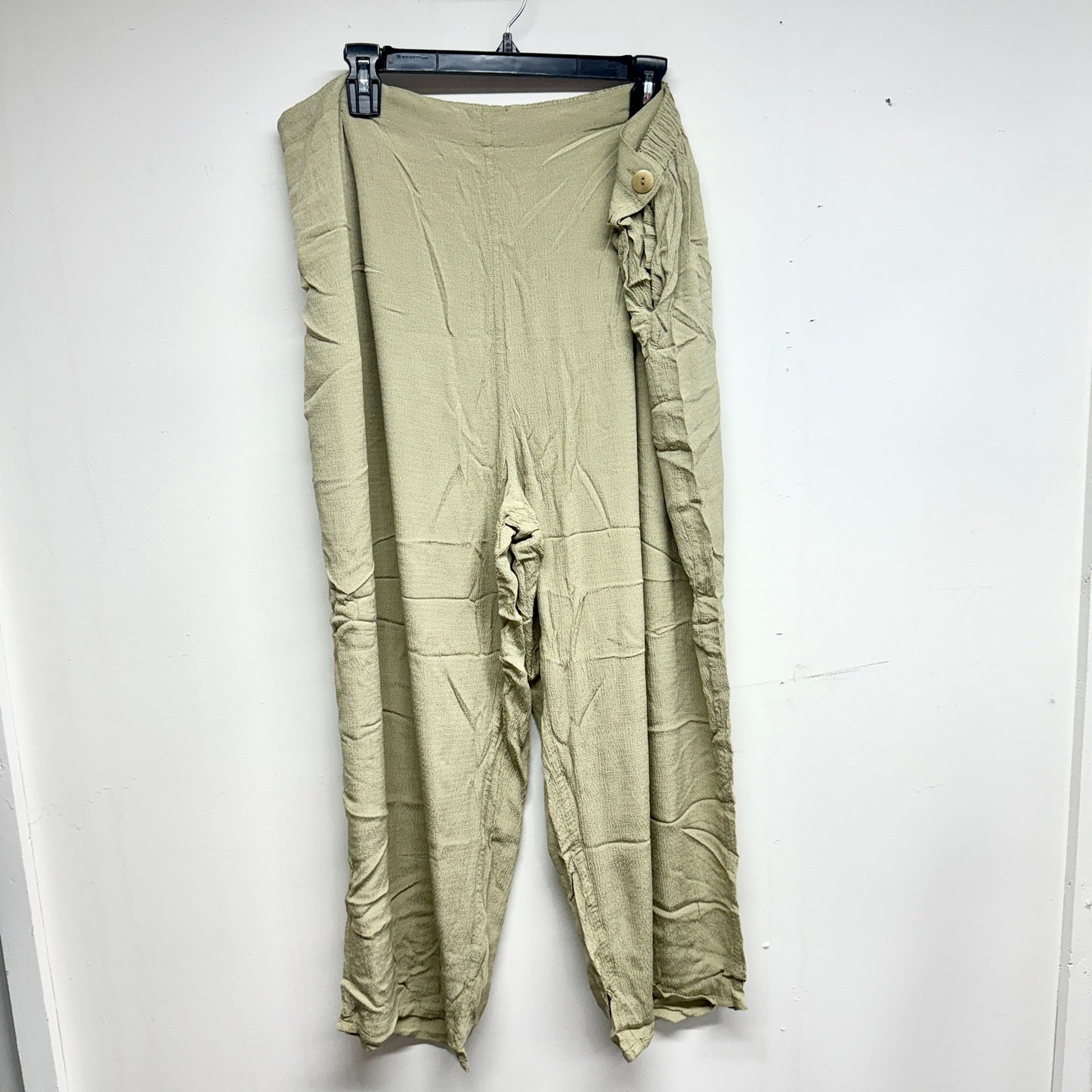 FLAX Women Green Stretched Wasited 100% Linen Trouser Pants Size 3G