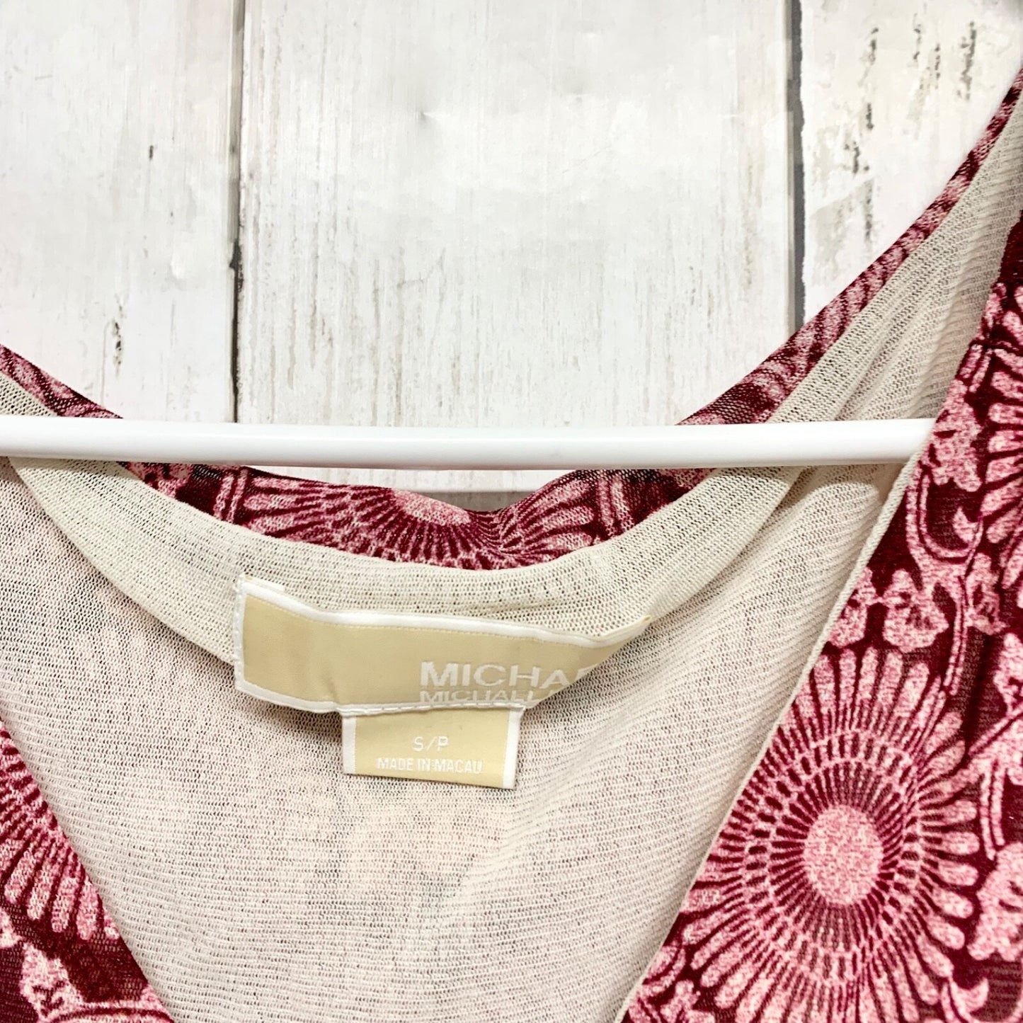 Michael Kors Dress Women Size Small Geometric Sleeveless Vneck Red Burgundy