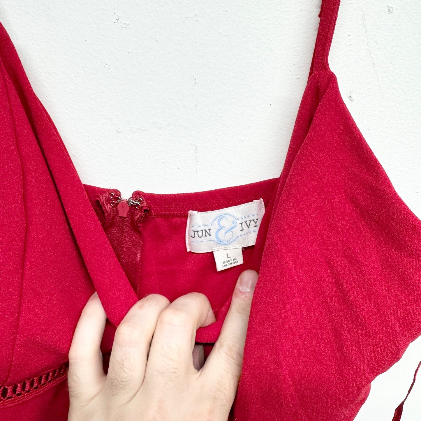 FRANCESCA'S Sexy Red Adjustable Straps Faran Ladder Trim Dress Size L