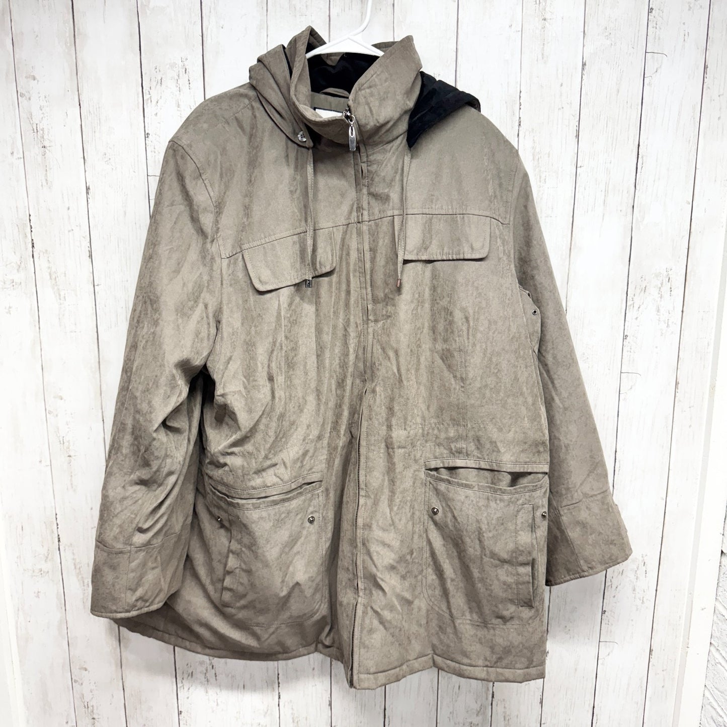 Croft & Barrow Jacket Women Size 2X Brown Suede Full Zip Hooded Pockets Outdoor