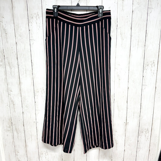 Max Studio Pants Women Size Large Black Stripe Pull On Wide Leg Pockets Elastic