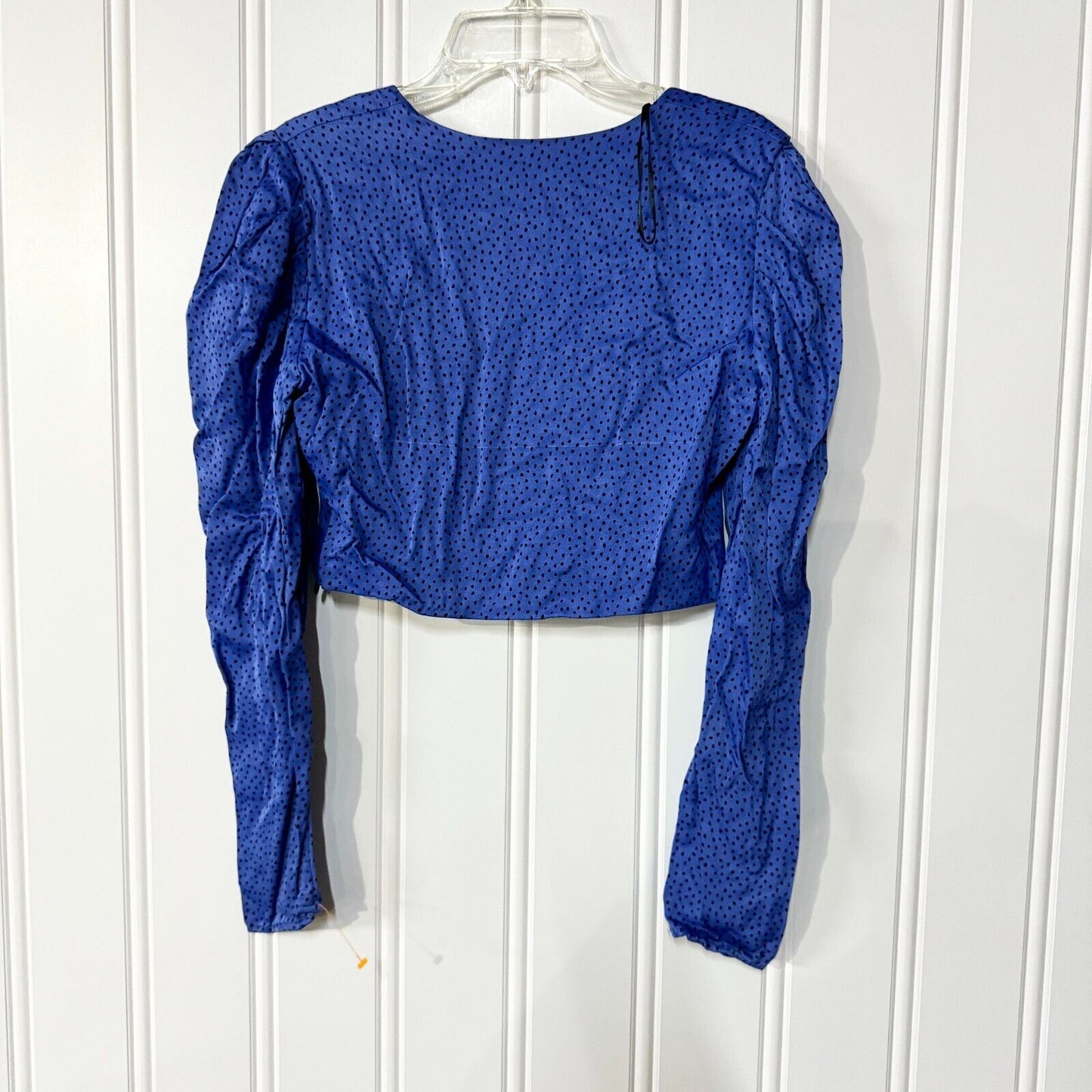 Zara Long Sleeve Sweetheart Blue Poka Dot Retro Crop Top Size Medium