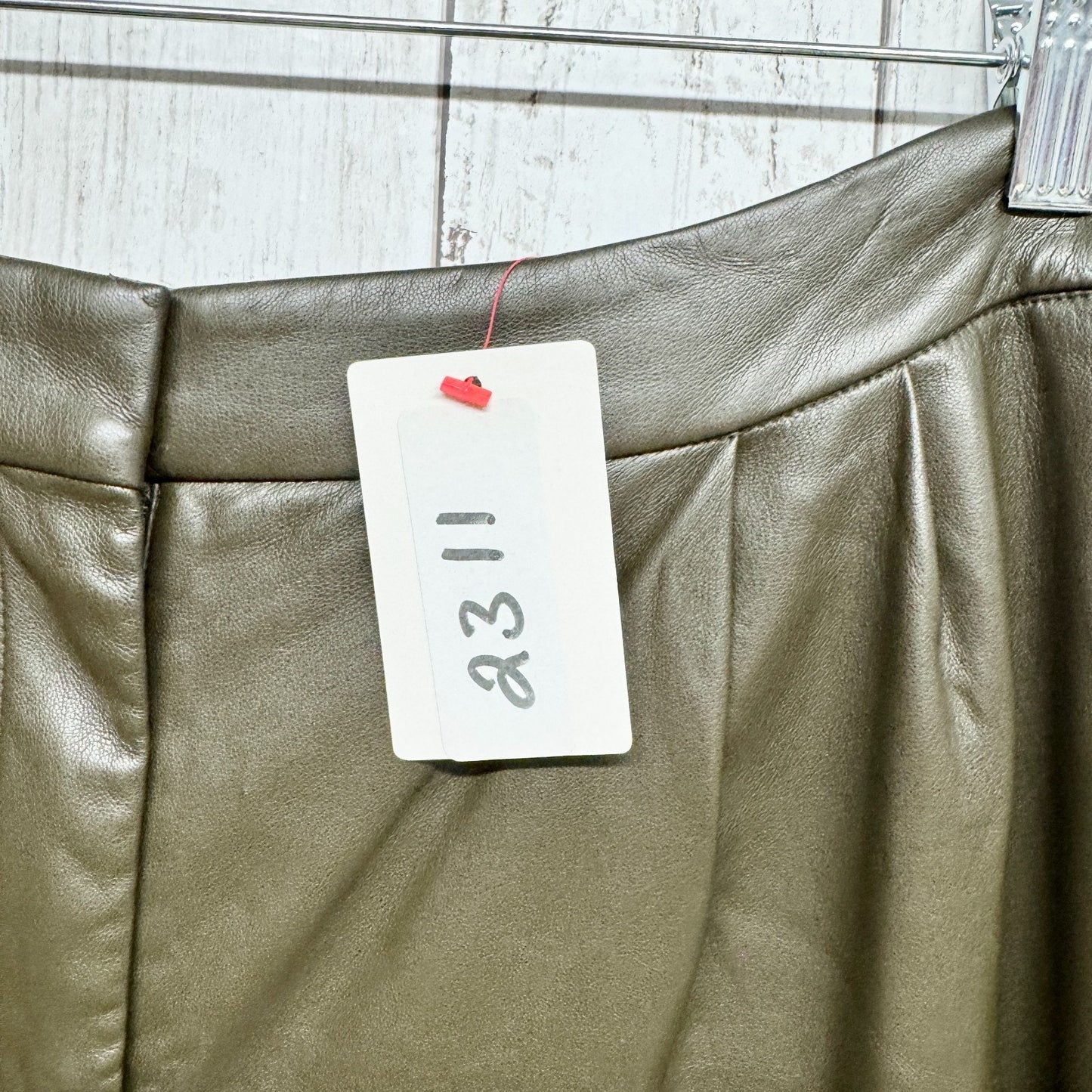 Express Pants Women Size 14L Hunter Green Faux Leather Straight Pockets Zip Fly