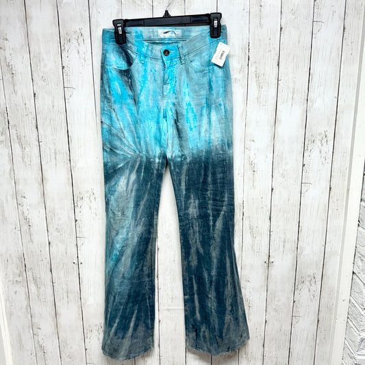 GUESS Pants Sz 23 Brittney Flare Y2K Wide Leg Blue Tie-Dye Linen 90's 100% Linen