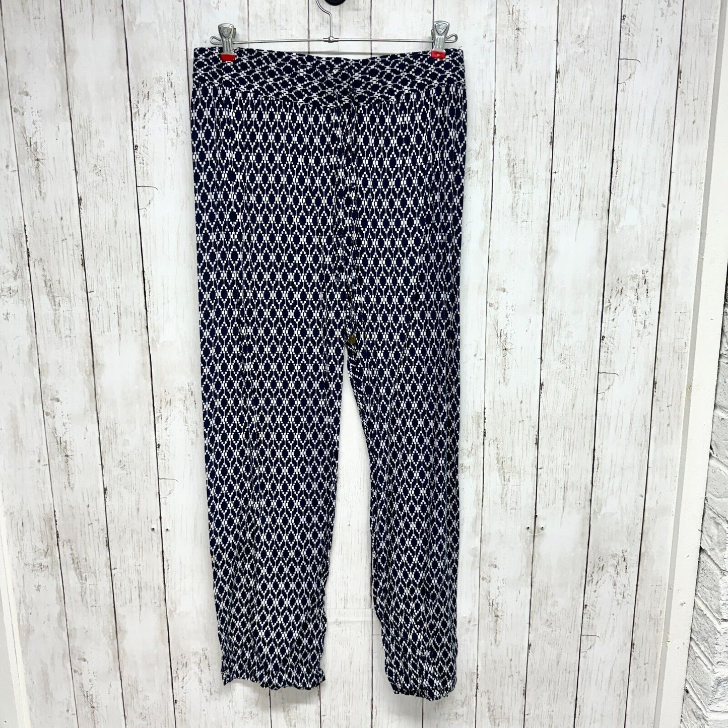 HESTER & ORCHARD Pant Women Size M High Waisted Navy Blue Geometric Slim Fitting