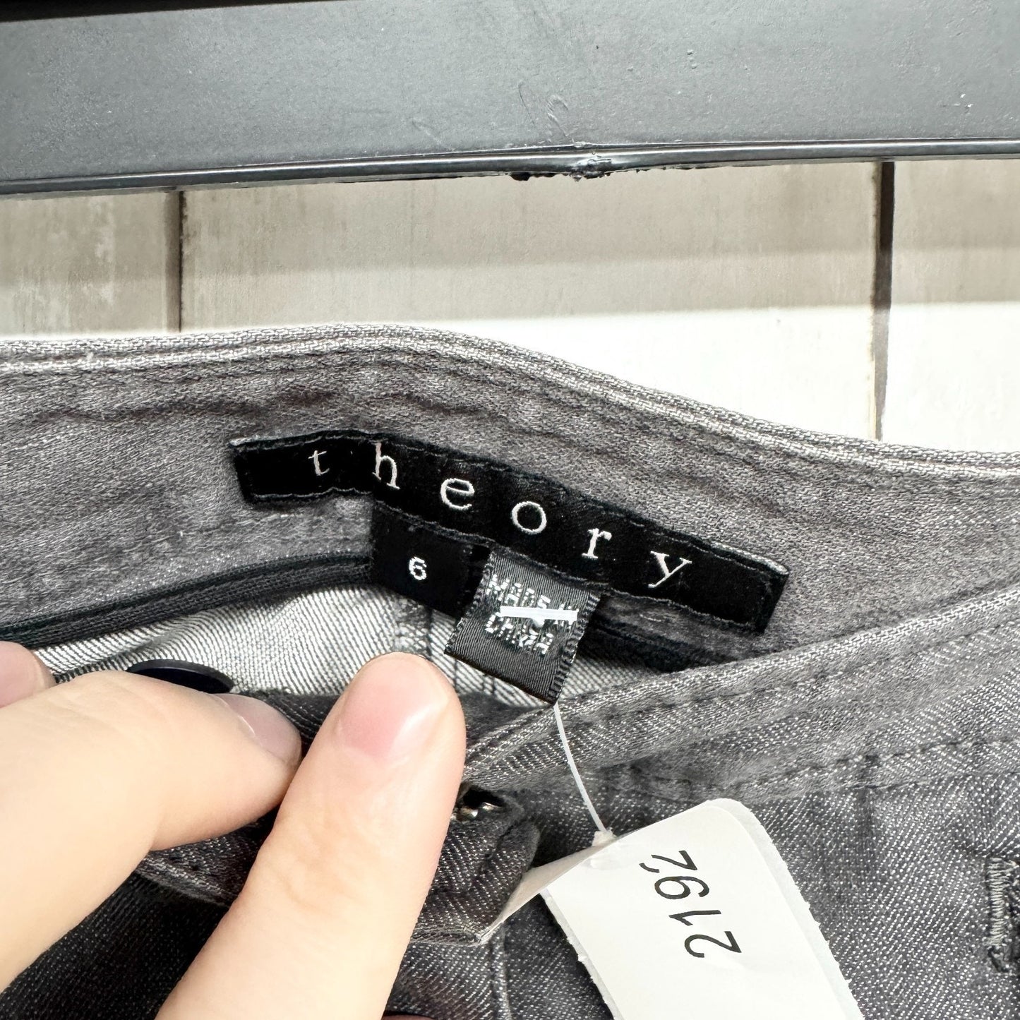 Theory Pants Women Size 6 Slim Split Straight Mid Jeans Washed Gray Zip Pockets