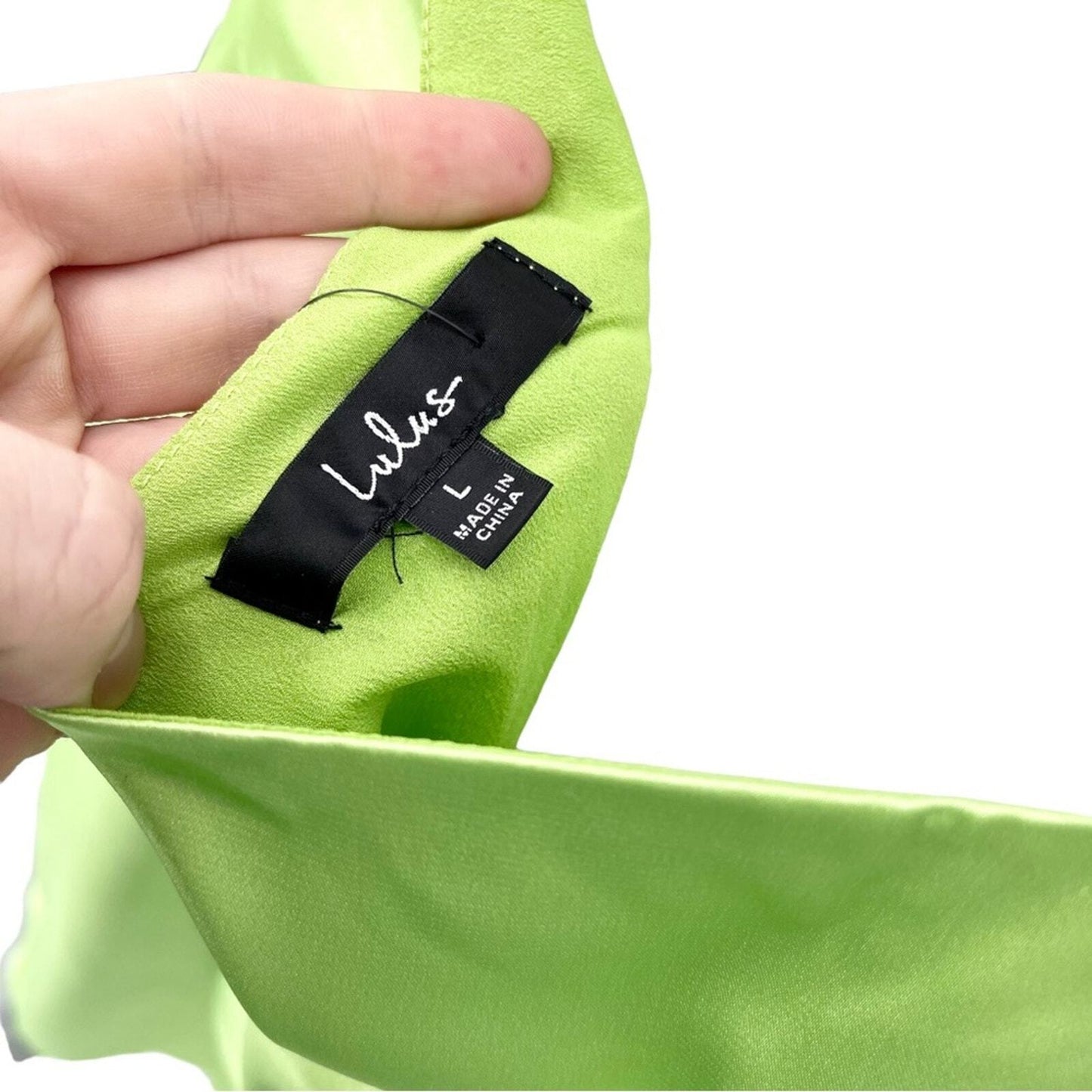 LULUS Maxi Dress Women Size Large Behold Lime Satin Evening Spaghetti Strapped