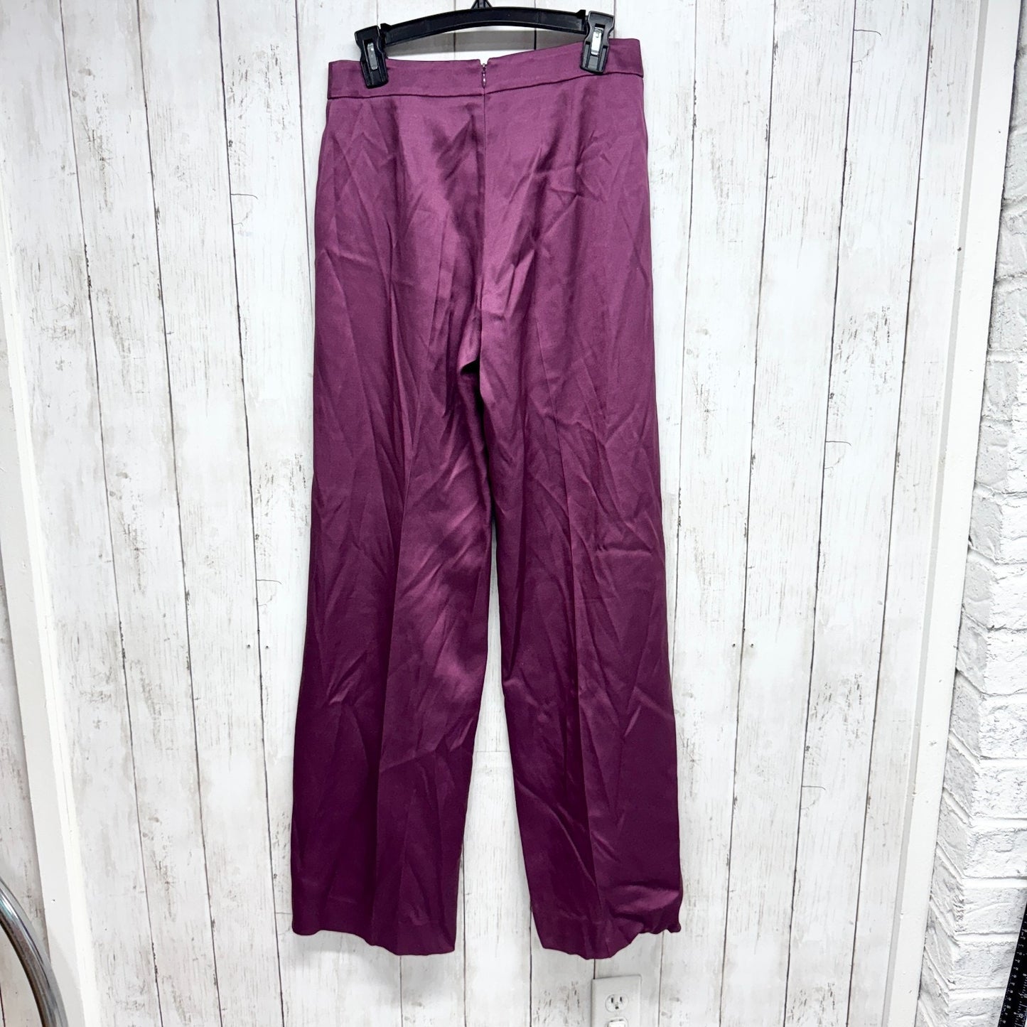 Carolina Herrera Pants Women Size 4 Burgundy Satin Zip Back Trousers Pockets