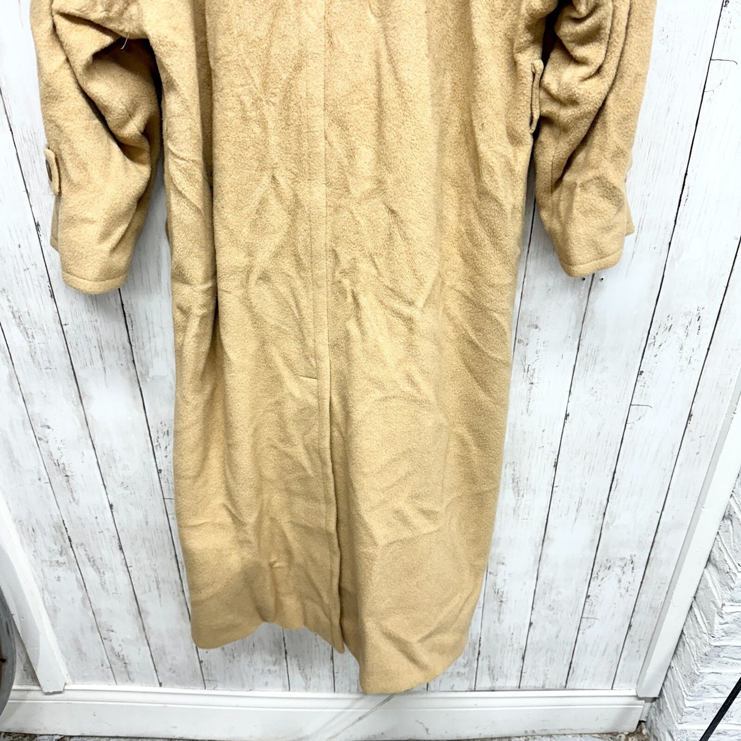 Perry Ellis Coat Women Size 6 Tan Wool Long Peacoat Collared Button Pockets
