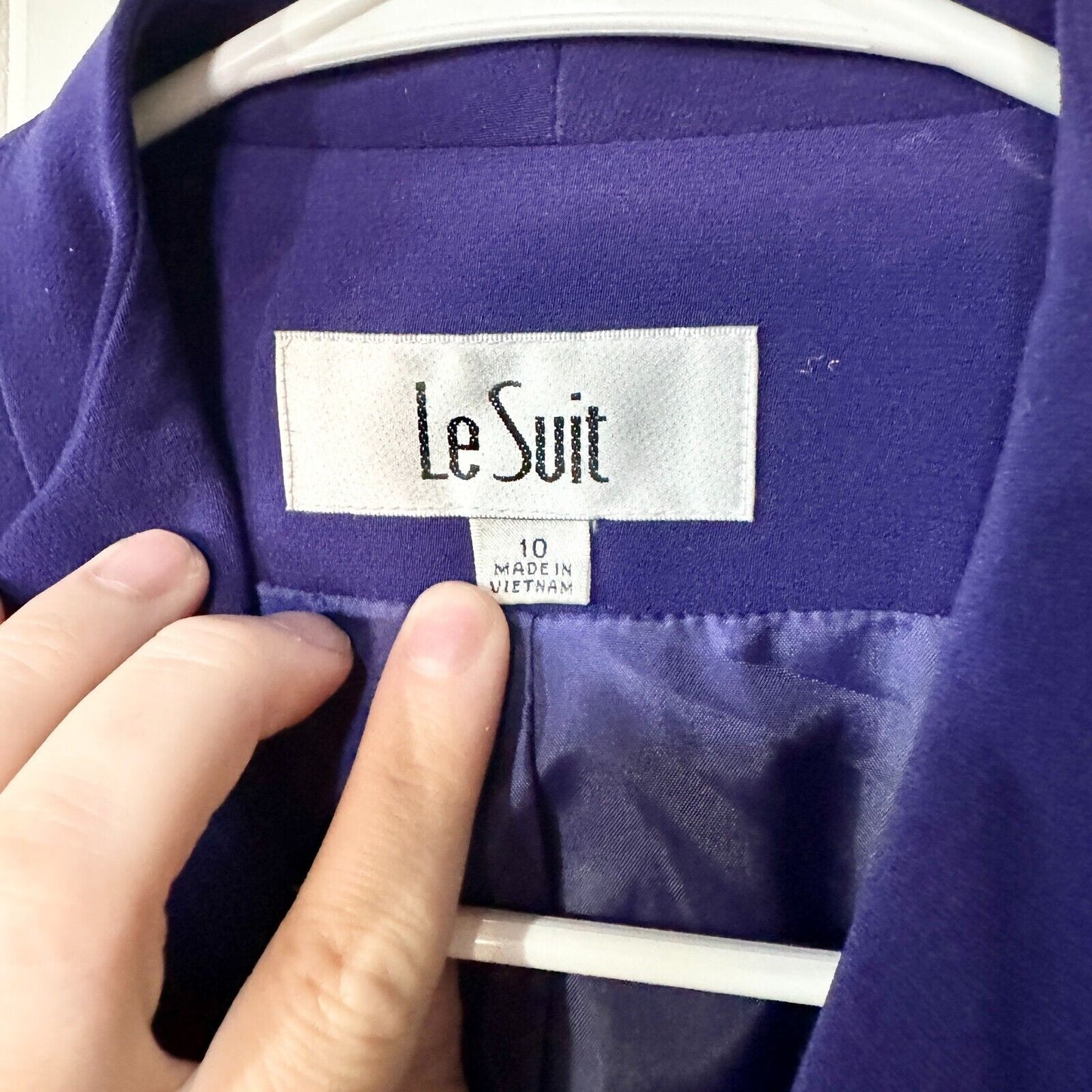 Vintage Le Suit Purple Padded Shoulder Flutter Pocket Polyester Blazer Size 10c