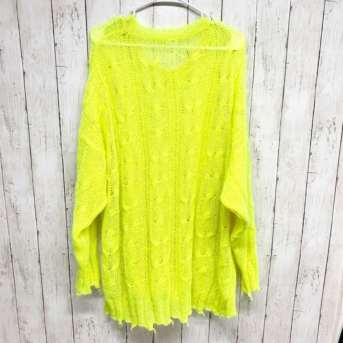 Anthropologie Sweater Women Size 2X The Posey Stitchy Distressed Wool Neon Boho