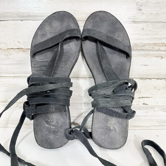 Free People Shoes Women 38 Black Leather Wrap Around Strappy Gladiator Sandal