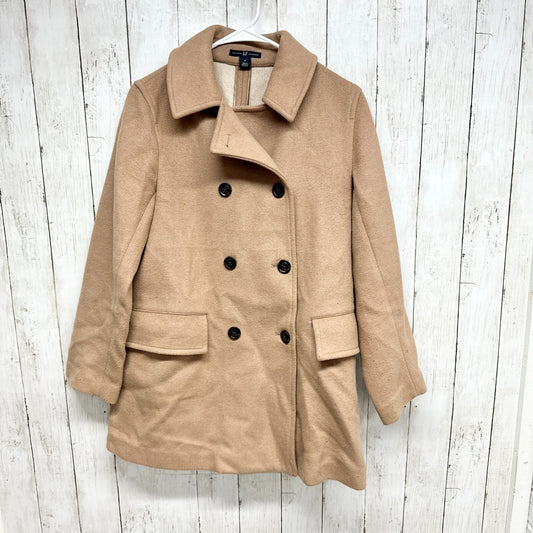 Gap Coat Women Sz Small Tan Wool Double Breasted Collared Peacoat Front Pockets
