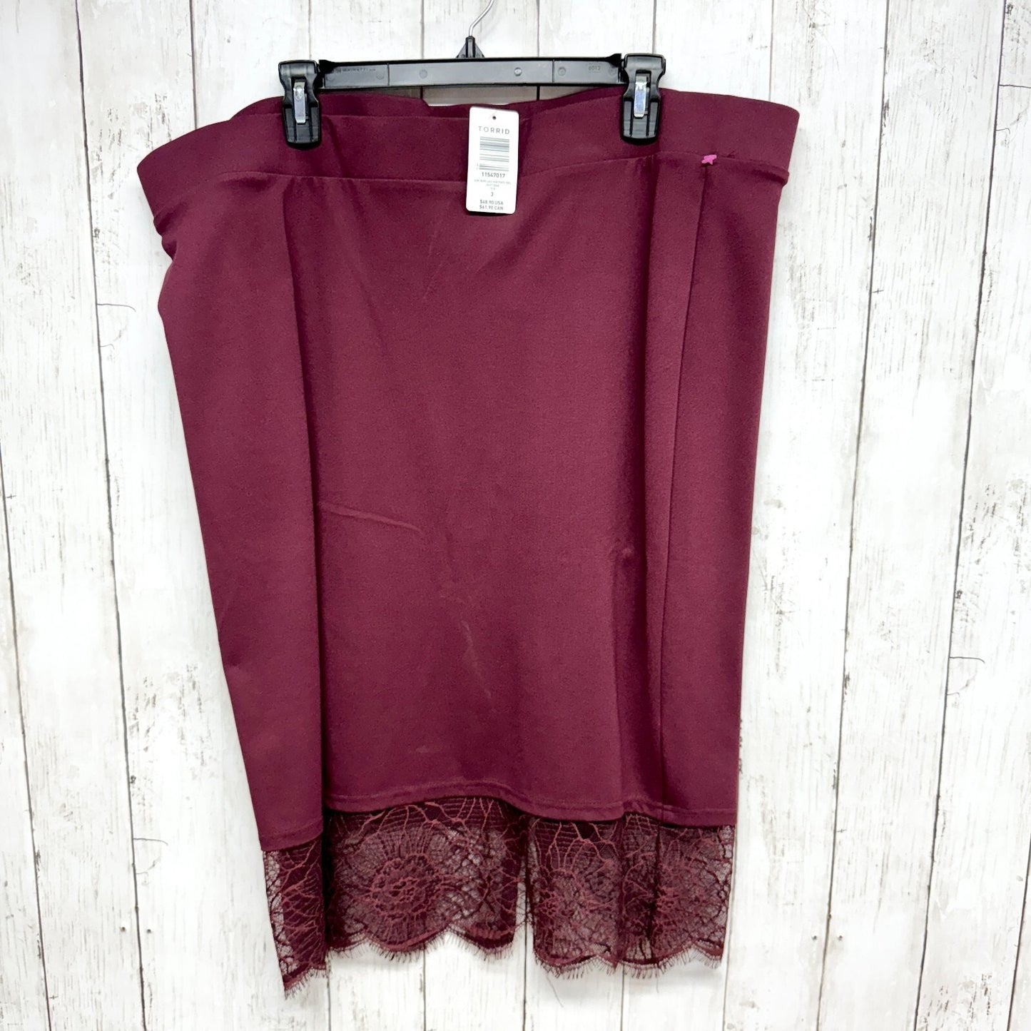 Torrid Skirt Women Size 3 Maroon Pull On Midi Lace Trim Night Out Business NWT