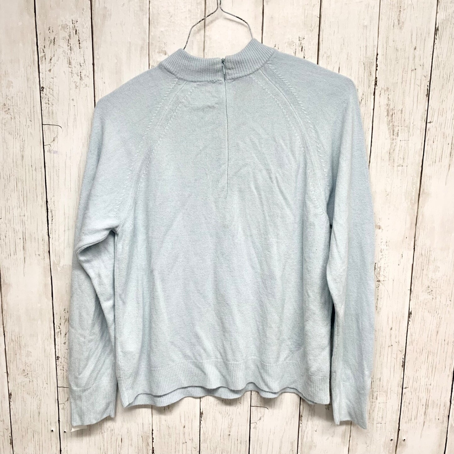 Debbie Morgan Sweater Women Size Large Mock Ribbed Neck Zip Back Light Blue