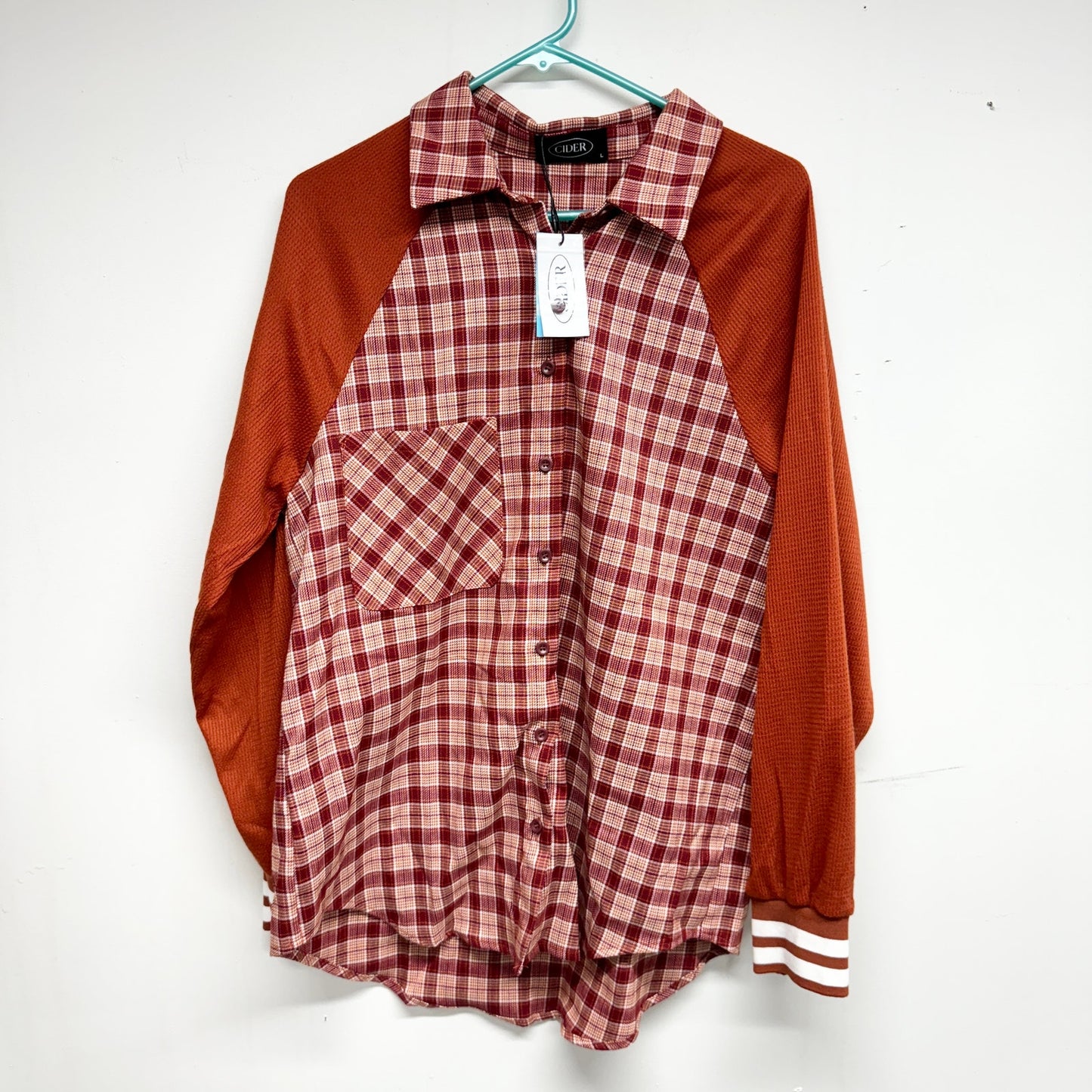CIDER WOMEN RED PLAID PATTERN BUTTON DOWN JACKET SIZE LARGE