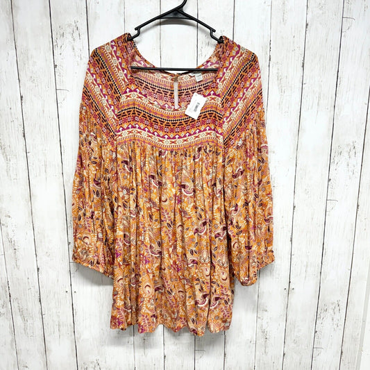 CATO Blouse Women Size 22/ 24W Colorful Puff Sleeves Tribal Boho Round Neck