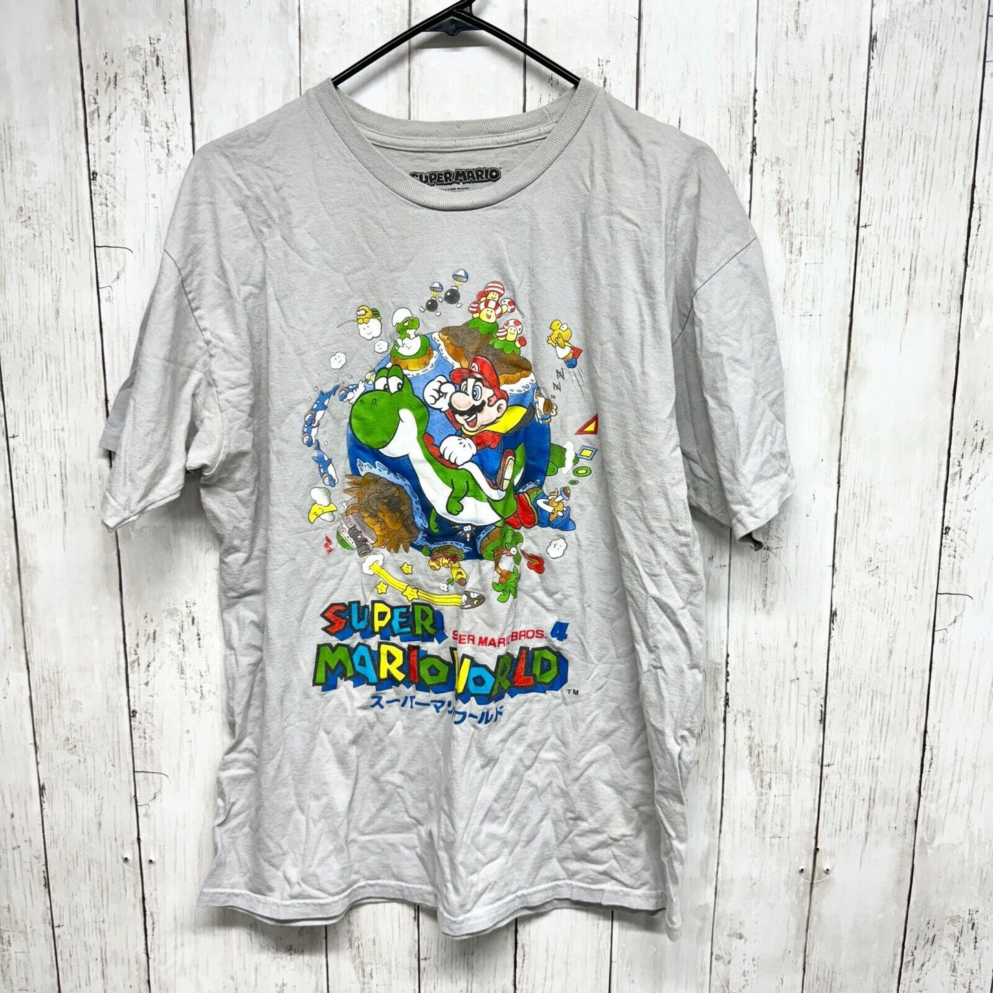SUPER MARIO Shirt unisex Sz Large Graphic Gaming Shirt Short Sleeve Grey Cotton