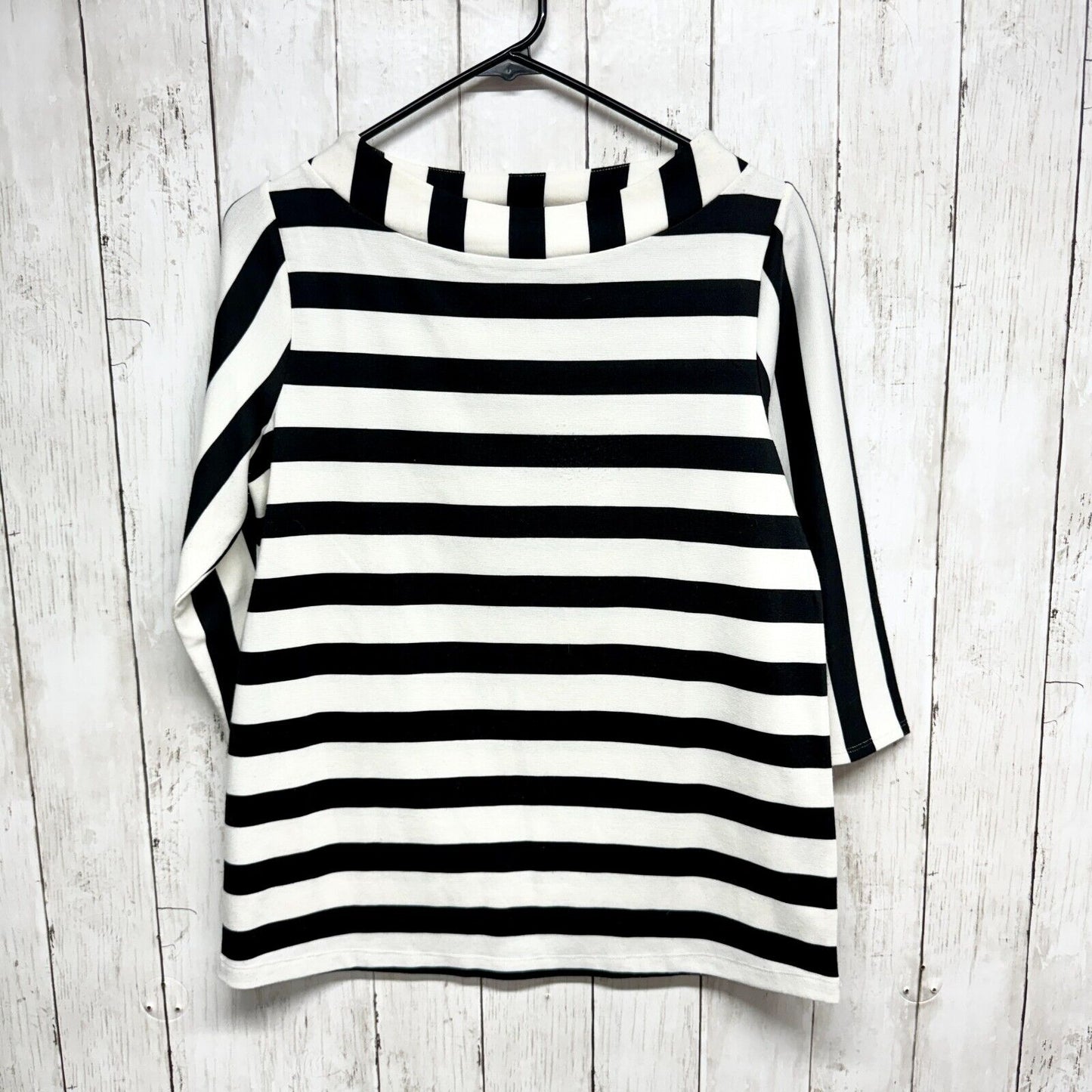 ANTHROPOLOGIE Top Women Size Small Mock Neck 3/4 Sleeve Black & White Polyester