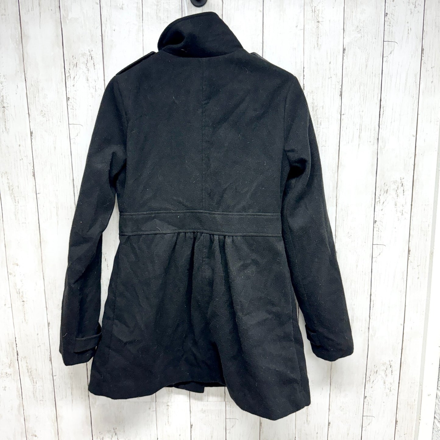 A. Byer Coat Women Medium Black Collared Peacoat Front Flap Over Button Pockets