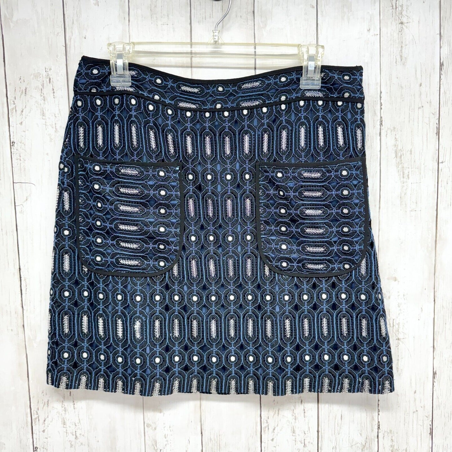 ANN TAYLOR LOFT Skirt Women 8 Low Rise A line textured Blue Double Front Pocket