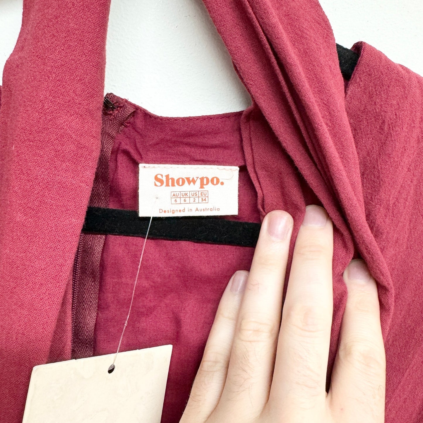 NWT SHOWPO WOMEN FREE MIND DRESS IN WINE LINEN LOOK SIZE 2