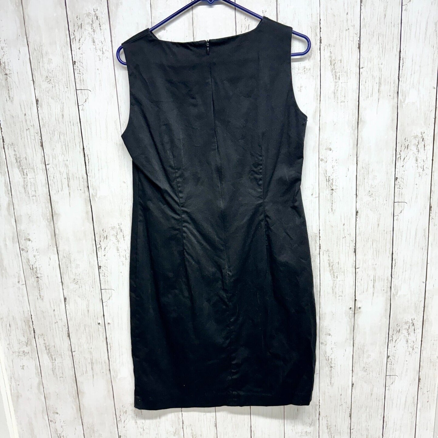 Danny & Nicole Black Sleeveless 8 Dress Embroidered Pink Flower Green Stem Mini