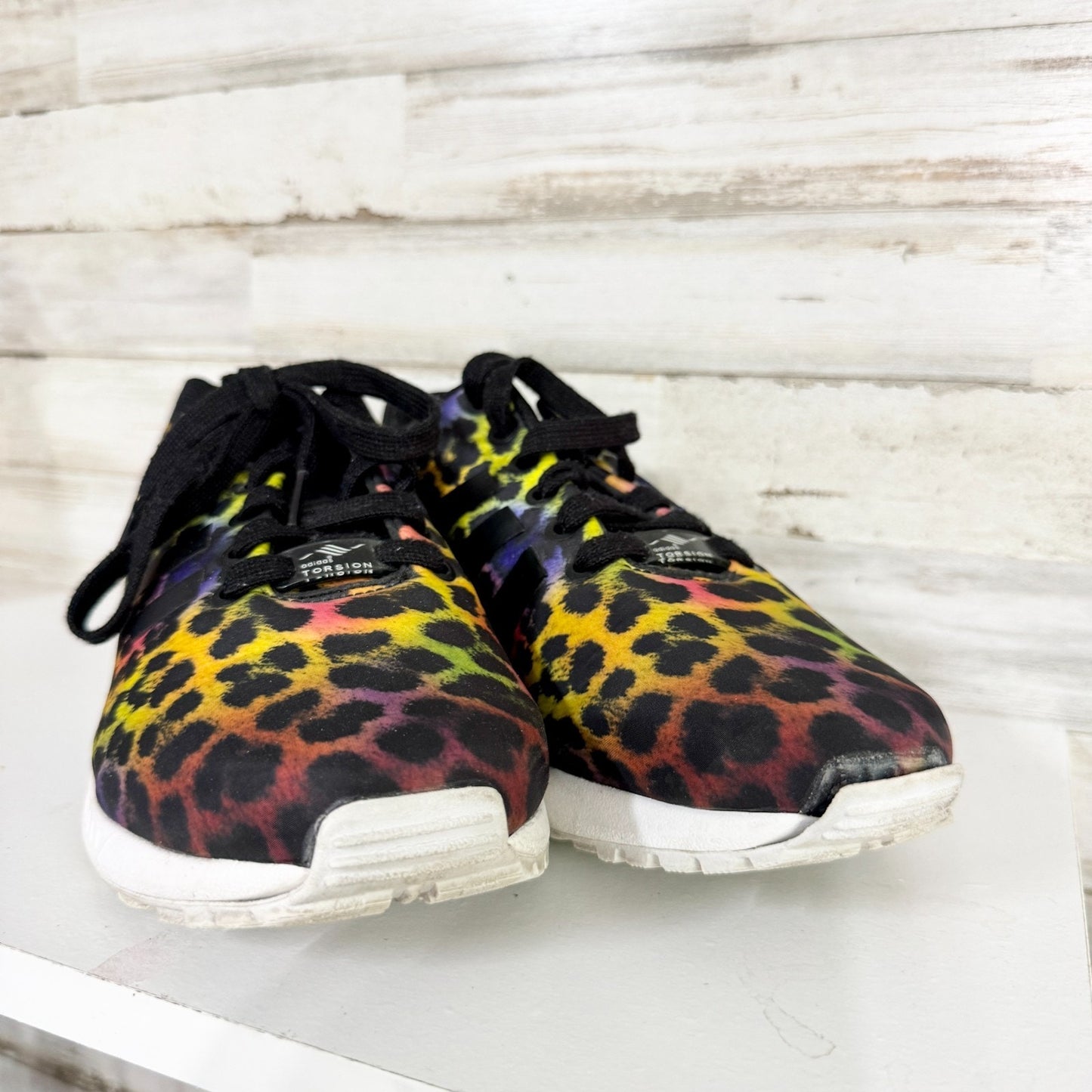 Adidas Shoes Women Size 7 ZX Flux Rainbow Animal Print Running Sneakers Athletic
