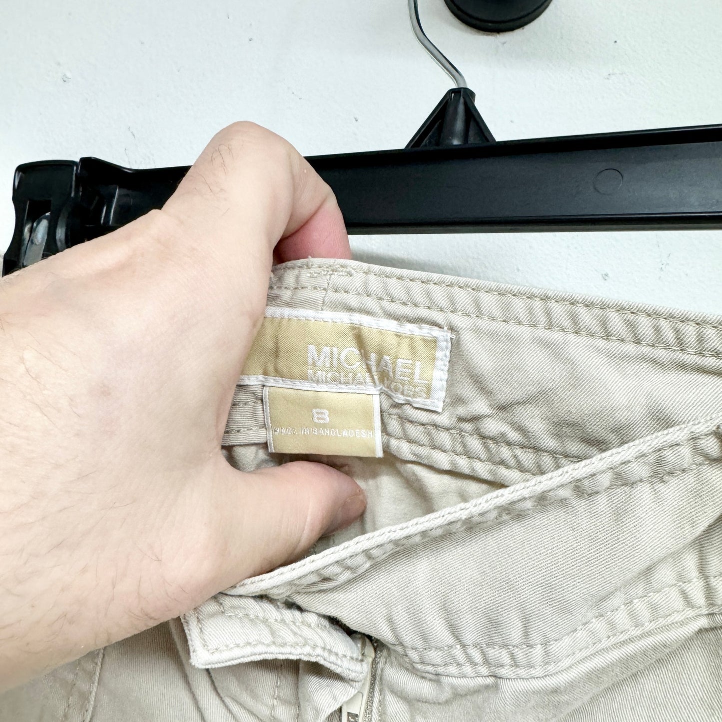 MICHAEL KORS Women Twill Shorts Women's Light Grey Khaki 100% Cotton High Rise 8