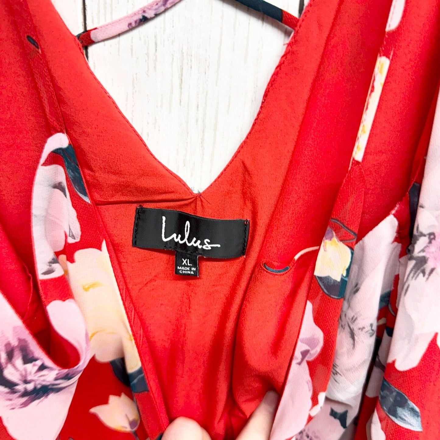LULU'S Dress Women XL Red Spaghetti Strap Floral Sundress Criss-Cross Back
