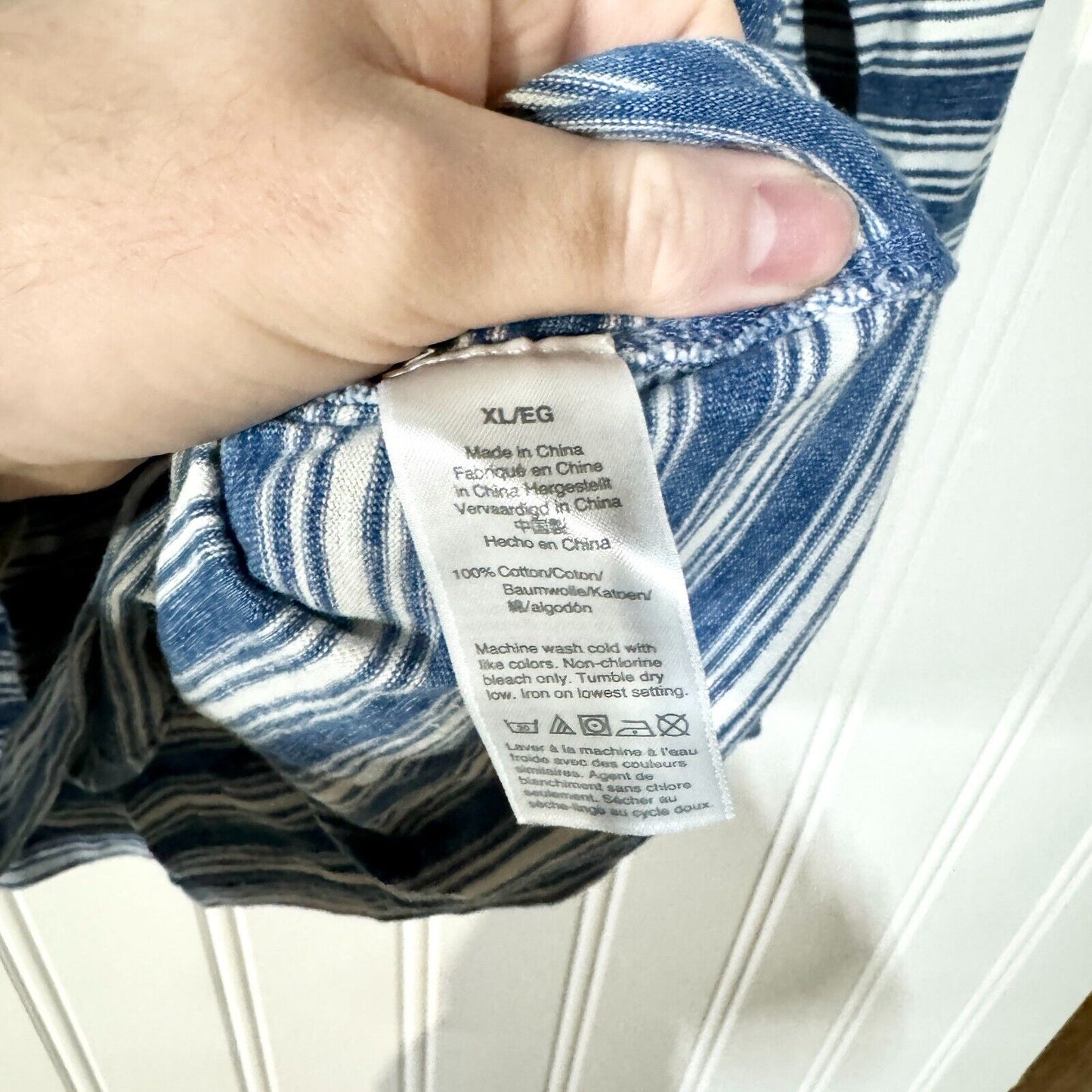 MADEWELL Shirt Mens Size XL Blue Henley Striped 100% Cotton Long Sleeve Crewneck