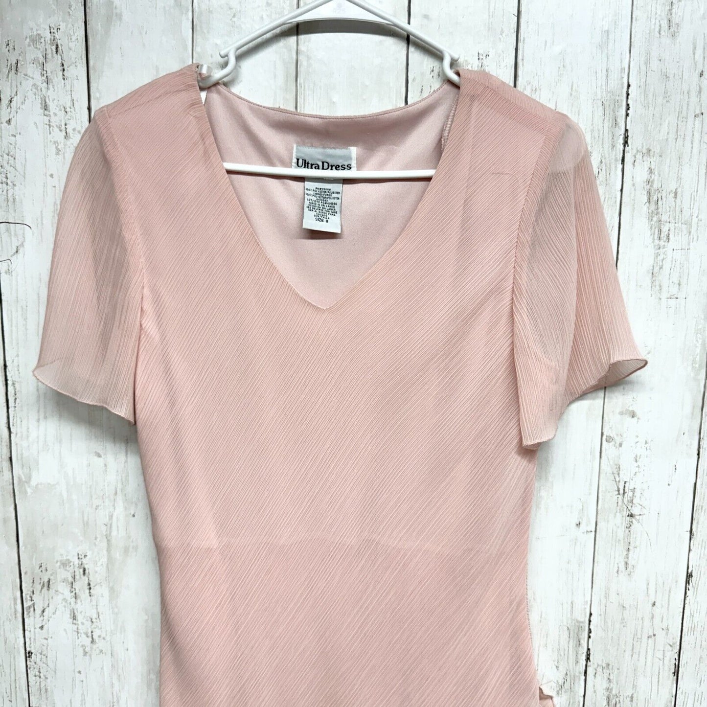 ULTRA DRESS Maxi Women Size 8 Pink Abstract Asymmetrical Deep V Neck Sheer