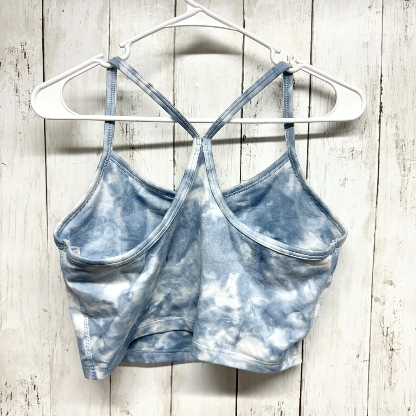 AERIE Sports Bra Women Size Large Hugger Blue Tie Dye Racerback Athletic Crop