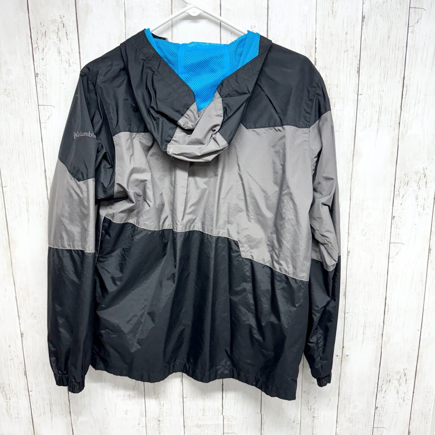 COLUMBIA Jacket Kid 18/20 Windbreaker Black/Grey Zip Up Hooded Front Pocket