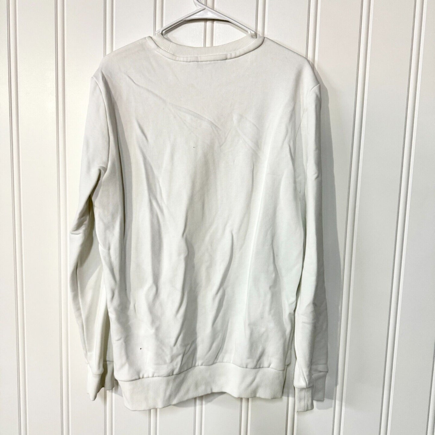 CALVIN KLEIN Sweater Mens Size Medium White Graphic Logo Long Sleeve Slim Fit