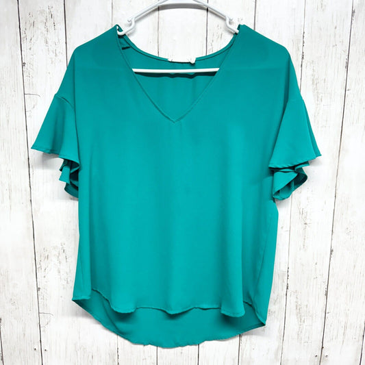 LUSH Blouse Women Size S Deep V Short Sleeve High Low Casual Business Casual