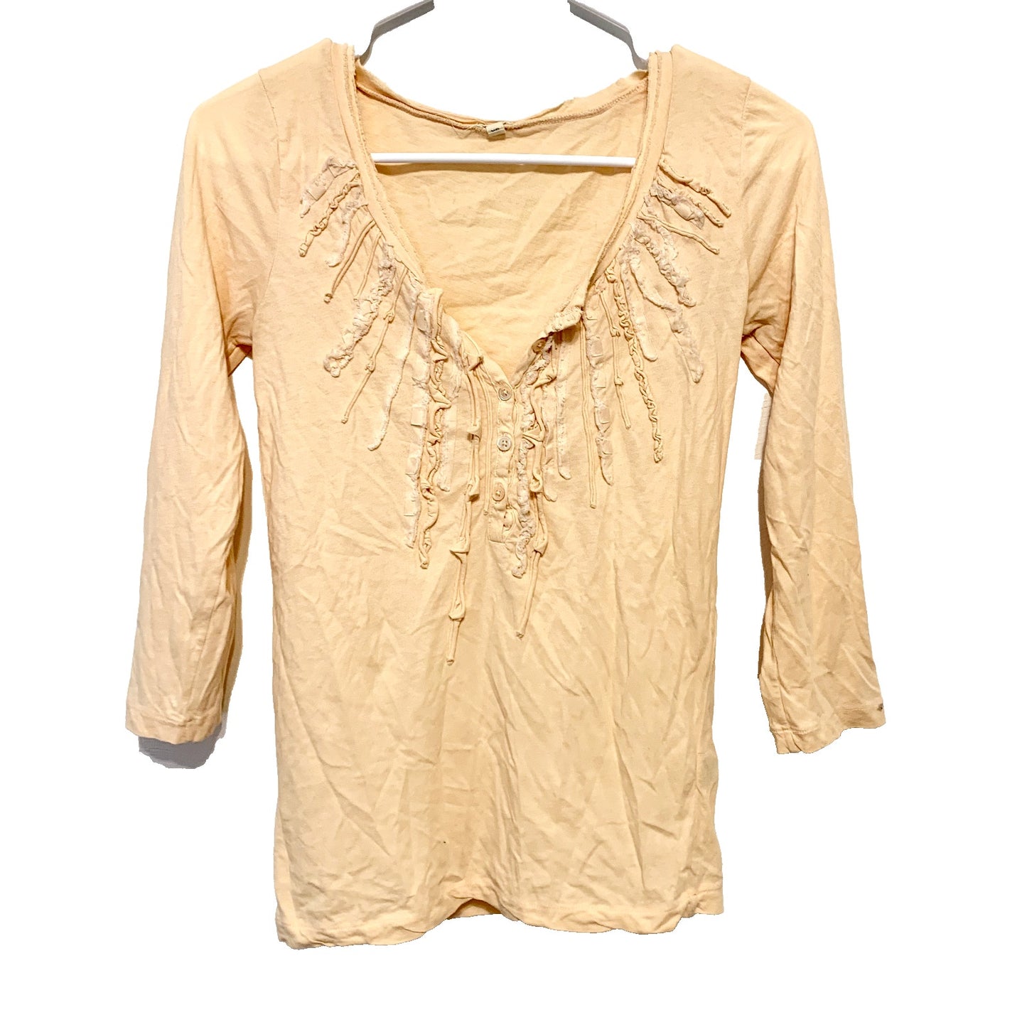 J.CREW Shirt Women Size XS Blouse 100% Cotton Pale Orange 3/4 Sleeve V Neck