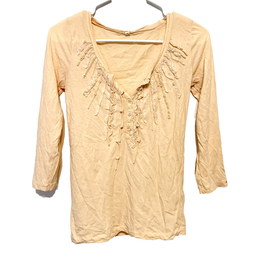 J.CREW Shirt Women Size XS Blouse 100% Cotton Pale Orange 3/4 Sleeve V Neck