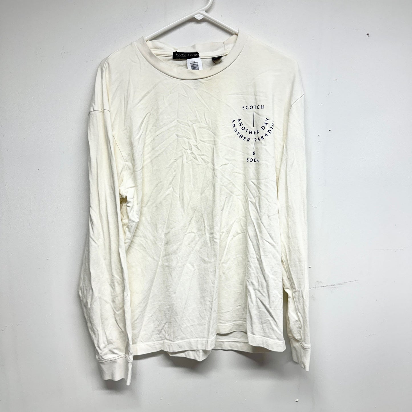 SCOTCH & SODA Mens Cream Long Sleeve Organic Cotton Artwork T Shirt Size Large