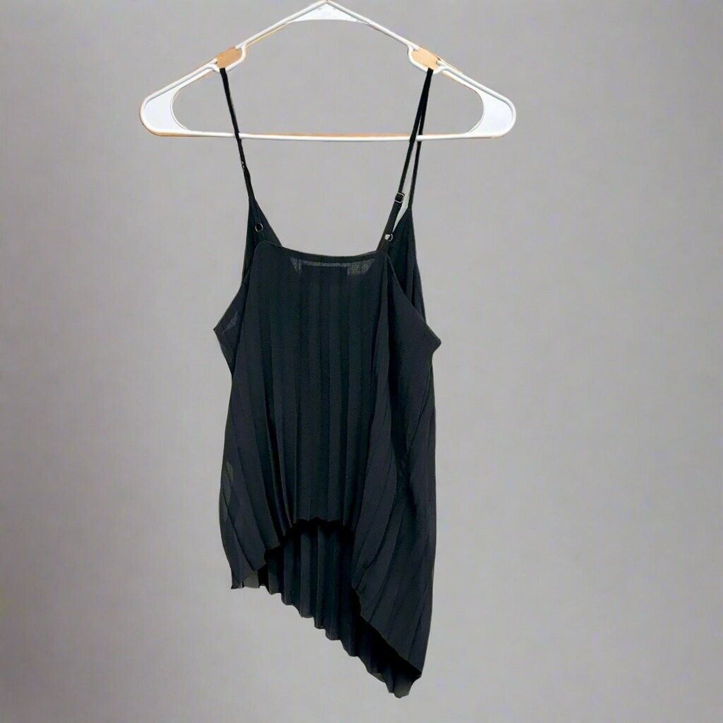 & Other Stories Asymmetrical Chiffon Pleated Black V Neck Tank Top Size 4