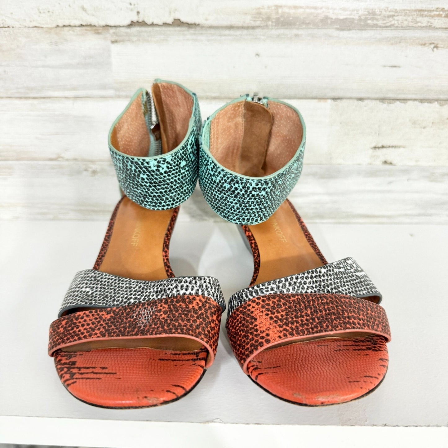 Rebecca Minkoff Sandals Women Size 9 Snakeskin "Lore" Demi-Wedge Multicolored