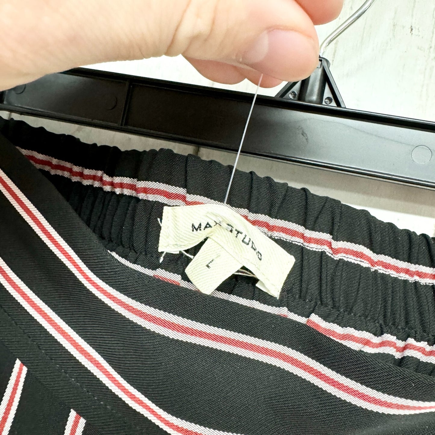 Max Studio Pants Women Size Large Black Stripe Pull On Wide Leg Pockets Elastic