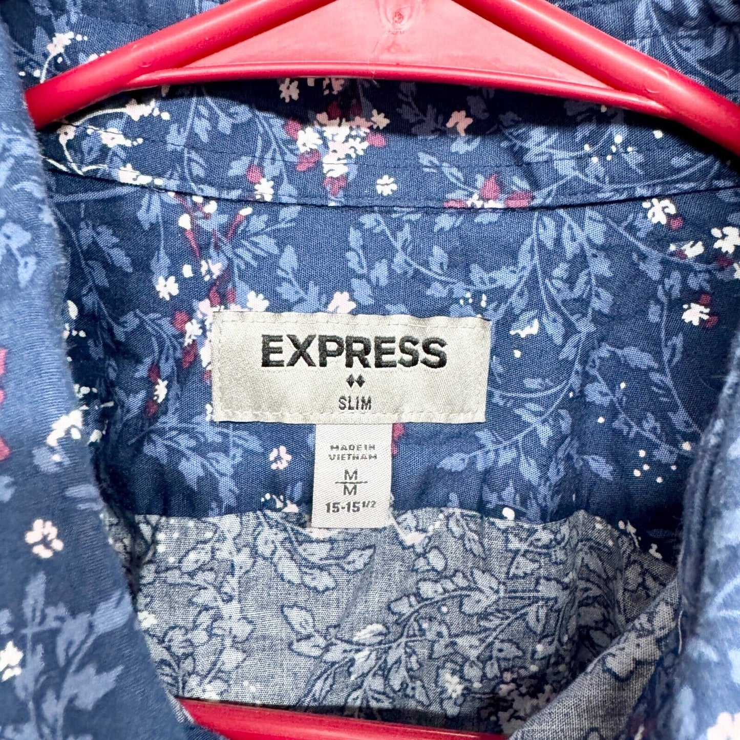 EXPRESS Dress Shirt Mens Size M Floral Blue Button Down Long Sleeve Collared