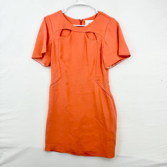 REBECCA MINKOFF Dress Women’s Size 0 Mini 100% Silk Coral Short Sleeve Fitted